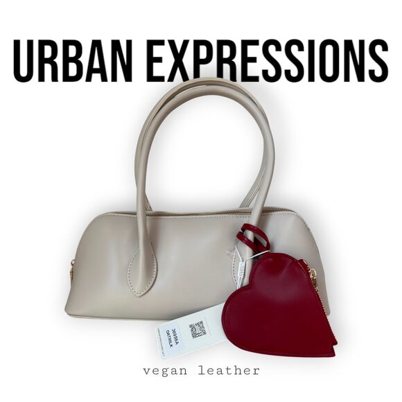 Urban Expressions Oatmilk Double Handle Handbag with Red Heart Zipper Pouch - Picture 2 of 12
